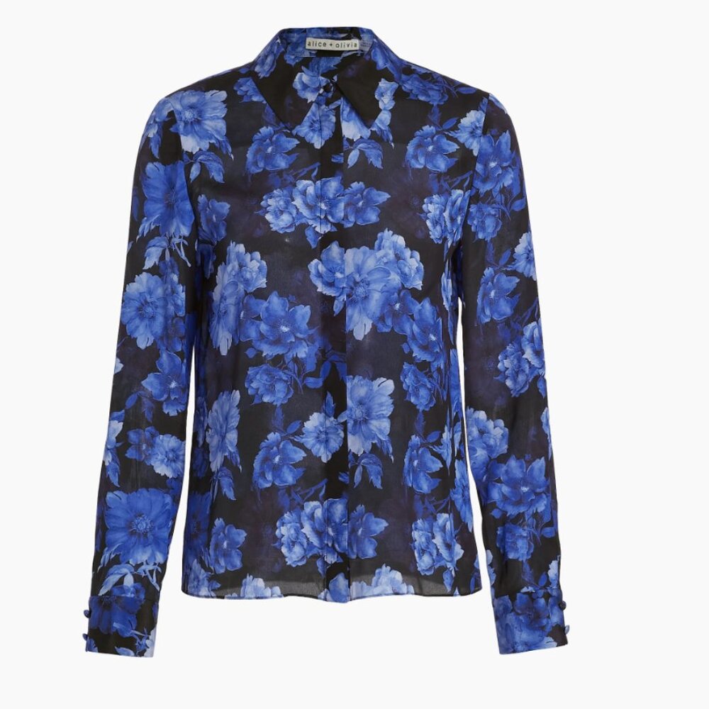 Alice and Olivia Willa Floral Silk Button-Front Blouse